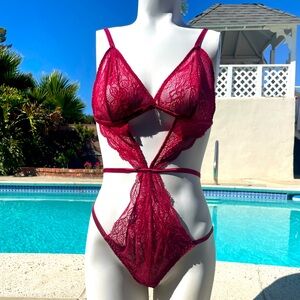 Sexy burgundy lace body suit